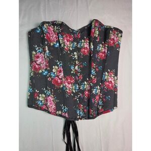 Alivila.Y Fashion Women Floral Corset Top Grey Pink Rose Lace Up Bustier Large